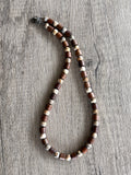 Wood Brown Tan Matte Stone Beaded Long Short Surfer Mens Necklace - Terrance