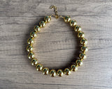 Shiny Gold Choker Acrylic Beaded Statement Necklace - Betty