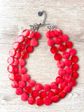 Red Lucite Acrylic Beaded Multi Strand Chunky Statement Necklace - Charlotte