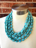 Blue Gold Acrylic Beaded Chunky Multi Strand Statement Necklace - Ava
