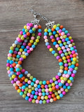 Multi Color Acrylic Lucite Bead Chunky Statement Necklace - Alana