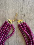 Dark Wine Red Acrylic Beaded Statement Multi Strand Necklace - Alana