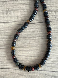 Mens Black Wood Tigers Eye Beaded Stone Long Necklace - Mason