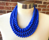 Cobalt Blue Acrylic Lucite Bead Chunky Multi Strand Statement Necklace - Alana