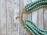 Blue Green Teal Acrylic Beaded Multi Strand Statement Necklace - Alana