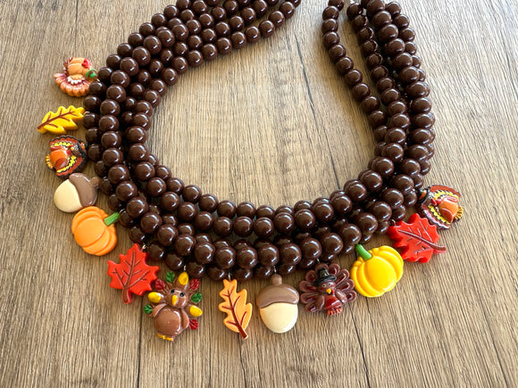 Thanksgiving Fall Acrylic Pendant Multi Strand Statement Necklace