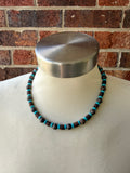Mens Brown Turquoise Wood Jasper Stone Beaded Mens Necklace - Saul