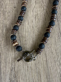 Mens Black Brown Wood Lava Rock Beaded Necklace - Dutton