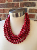 Red Acrylic Cube Beaded Statement Necklace - Ginger