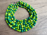 St Patricks Day Shamrock Acrylic Big Bead Chunky Multi Strand Necklace