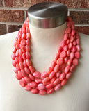 Coral Pink Orange Acrylic Beaded Multi Strand Statement Necklace - Lauren