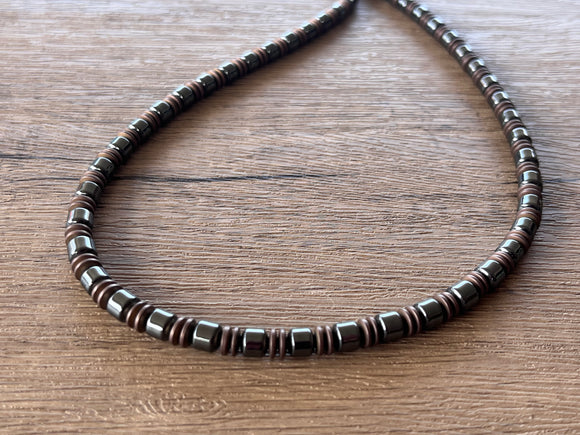 Gray Hematite Copper Mens Stone Beaded Necklace - Wallace