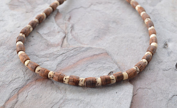 Wood Betel Nut Mens Necklace Beaded Long Short Surfer Necklace - Dennis