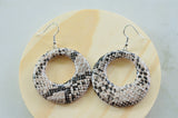 Snakeskin Print Faux Leather Hoop Animal Print Statement Dangle Earrings