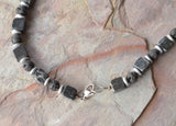 Black Gray Stone Mens Beaded Lava Rock Hematite Long Necklace