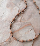 Copper Black Stone Mens Beaded Long Metal Necklace - Atticus