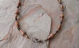 Copper Black Stone Mens Beaded Long Metal Necklace - Atticus