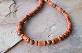 Red Brown Wood Bronzite Stone Beaded Surfer Long Mens Necklace - Saul