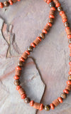 Red Brown Wood Bronzite Stone Beaded Surfer Long Mens Necklace - Saul