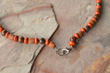 Red Brown Wood Bronzite Stone Beaded Surfer Long Mens Necklace - Saul