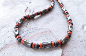 Hematite Brown Black Gray Beaded Stone Mens Necklace - Terrance