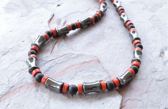 Hematite Brown Black Gray Beaded Stone Mens Necklace - Terrance