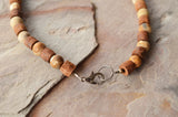 Mens Fishing Hook Wood Beaded Pendant Jasper Stone Necklace - Angler