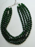 Dark Green Crystal Beaded Multi Strand Chunky Statement Necklace - Anna Marie