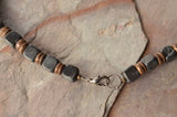 Brown Black Mens Black Stone Coconut Wood Beaded Necklace - Leo