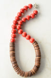 Sienna Red Brown Chunky Wood Long Boho Beaded Statement Necklace - Elena