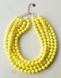 Yellow Faceted Acrylic Lucite Big Bead Chunky Multi Strand Necklace - Evelyn