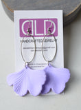 Lavender Ginkgo Matte Leaf Lucite Petal Silver Big Statement Earrings - Avery