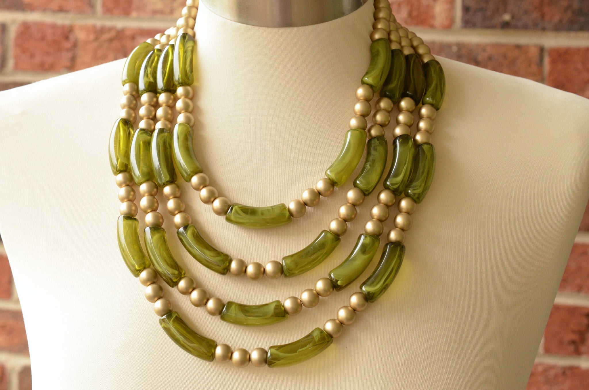 Olive green statement necklace outlet