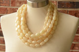 Cream Lucite Acrylic Bead Statement Chunky Necklace - Penelope