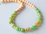 Yellow Green Gold Long Bead Chunky Agate Wood Statement Necklace - Mollie