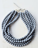 Gray Acrylic Lucite Bead Chunky Multi Strand Statement Necklace - Alana