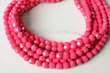 Fuchsia Pink Faceted Beaded Acrylic Lucite Multi Strand Statement Necklace - Evelyn