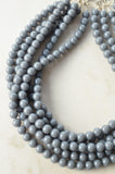 Gray Acrylic Lucite Bead Chunky Multi Strand Statement Necklace - Alana