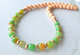 Yellow Green Gold Long Bead Chunky Agate Wood Statement Necklace - Mollie