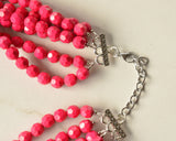 Fuchsia Pink Faceted Beaded Acrylic Lucite Multi Strand Statement Necklace - Evelyn