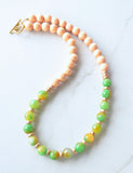 Yellow Green Gold Long Bead Chunky Agate Wood Statement Necklace - Mollie