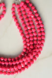 Fuchsia Pink Faceted Beaded Acrylic Lucite Multi Strand Statement Necklace - Evelyn