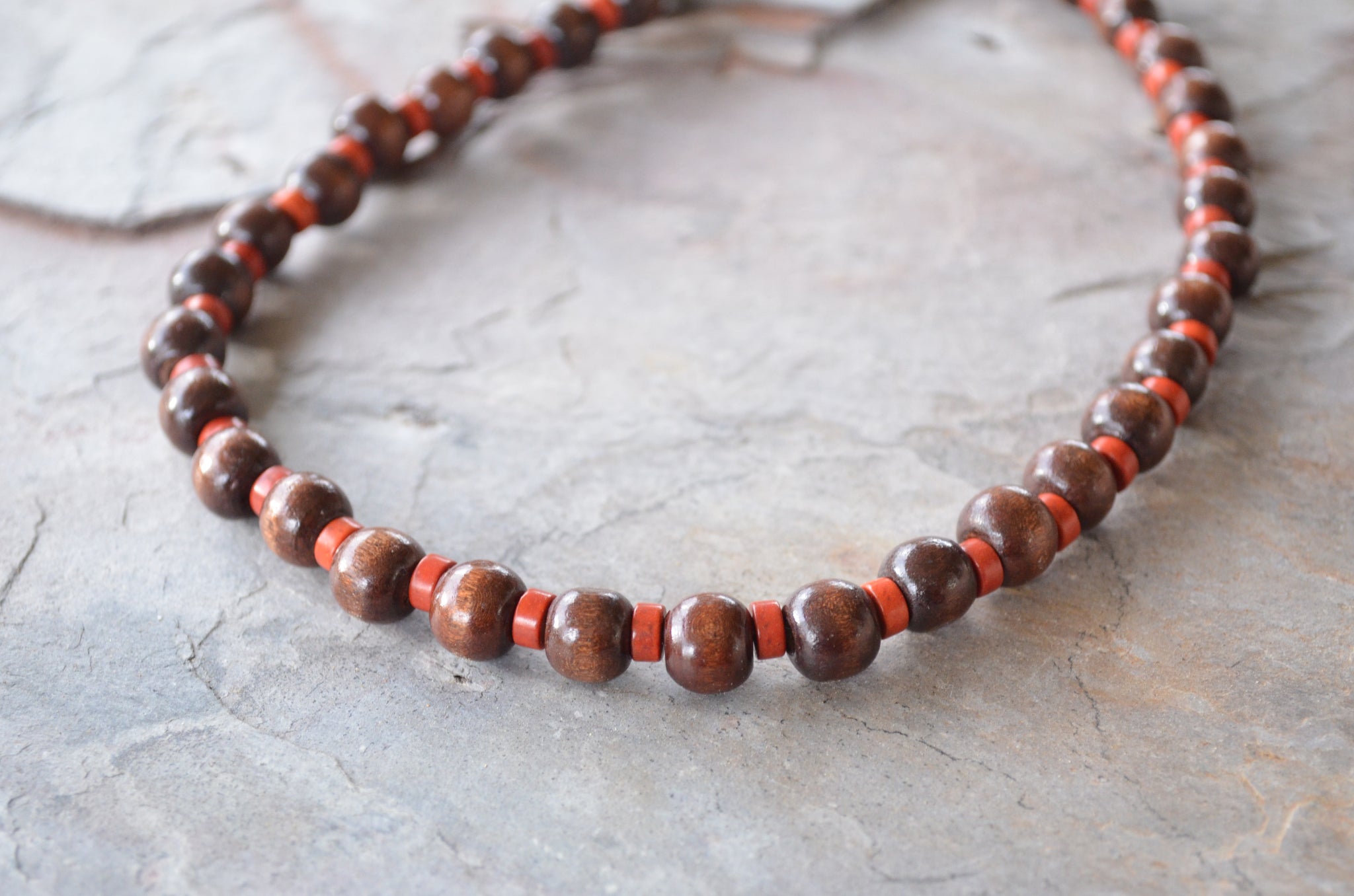 Brown Red Wood Magnesite Stone Beaded Mens Necklace - Rudy – Dana
