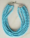 Carolina Blue Acrylic Lucite Bead Chunky Multi Strand Statement Necklace - Alana