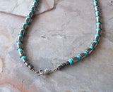Turquoise Blue Gray Hematite Magnesite Stone Beaded Mens Necklace - Samson