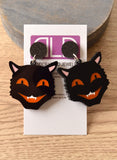 Black Cat Vintage Style Halloween Acrylic Big Dangle Statement Earrings