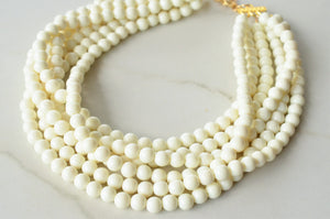 Ivory Acrylic Lucite Bead Chunky Multi Strand Statement Necklace - Alana