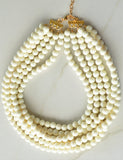 Ivory Acrylic Lucite Bead Chunky Multi Strand Statement Necklace - Alana