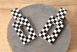 Black White Checkerboard Acrylic Lucite Womens Statement Dangle Earrings - Louise