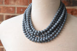 Gray Acrylic Lucite Bead Chunky Multi Strand Statement Necklace - Alana